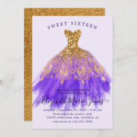 Glam Gold Purple Sparkle Dress Sweet 16th Birthday
