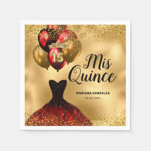 Glam Gold Red Glitter Quinceanera Mis Quince Napkin