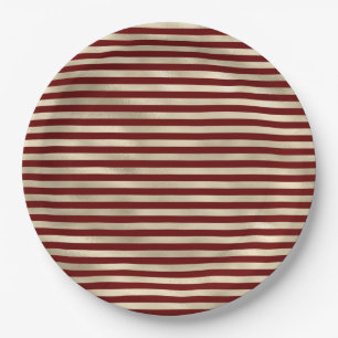 Glam Gold Red Holiday Stripes Christmas Paper Plate