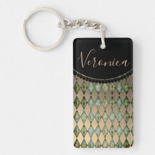 Glam Gold sage Harlequin Personalised Key Ring