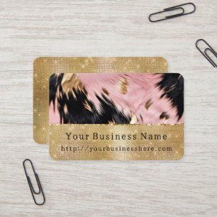 Glam Gold Sparkle Pink Black Cowhide Business Card