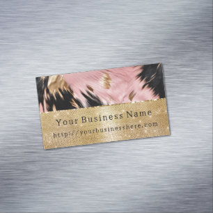 Glam Gold Sparkle Pink Black Cowhide Magnetic Business Card