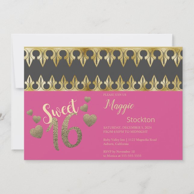 Glam Gold Sweet 16 Invitation (Front)