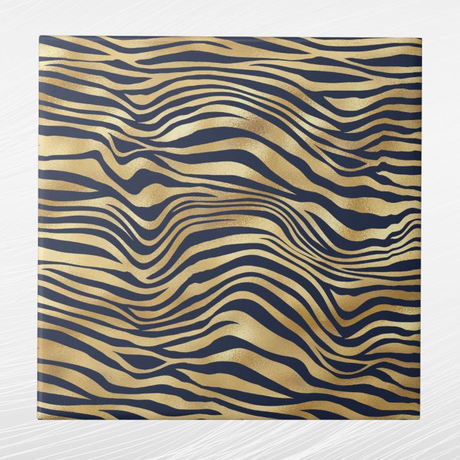 Glam Gold Tiger Print Navy Blue Tile (Creator Uploaded)