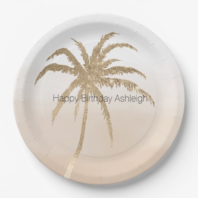 Glam Gold Tropical Palm Tree Ombre       Paper Plate (Front)
