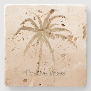 Glam Gold Tropical Palm Tree Ombre Stone Coaster