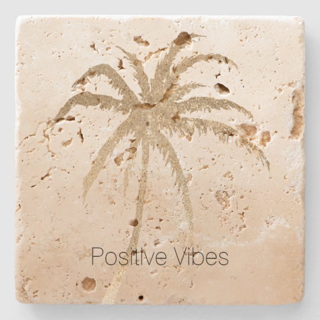 Glam Gold Tropical Palm Tree Ombre    Stone Coaster (Front)