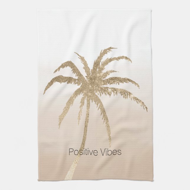 Glam Gold Tropical Palm Tree Ombre      Tea Towel (Vertical)