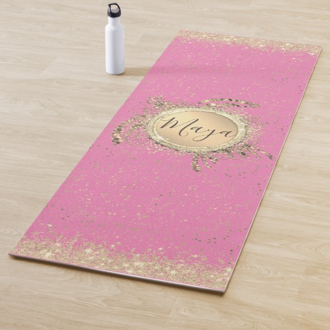 Glam Gold Turtle Stars on Pink Personalised Yoga Mat (In Situ)