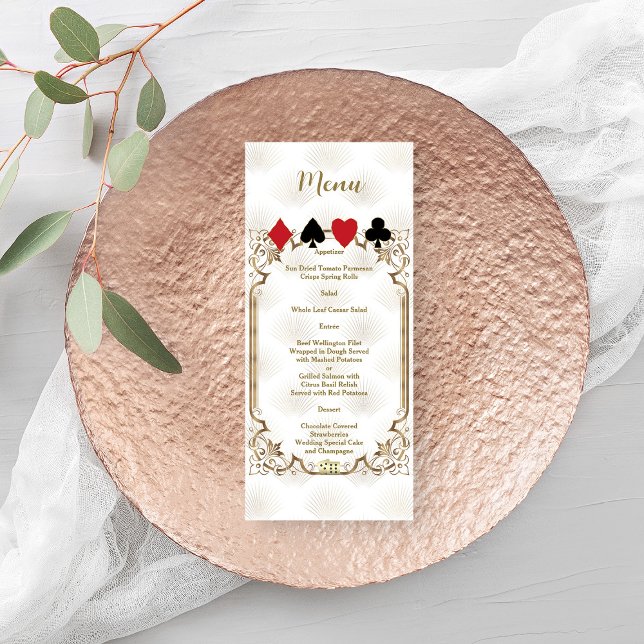 Glam Gold White Art Deco Casino Wedding Menu (Creator Uploaded)