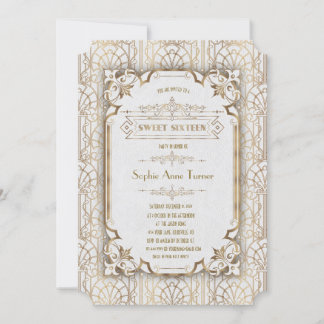 Glam Gold White Great Gatsby 20s Sweet Sixteen Invitation