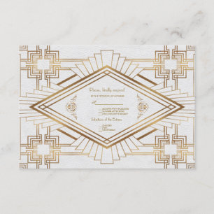 Glam Gold White Great Gatsby Wedding RSVP Card