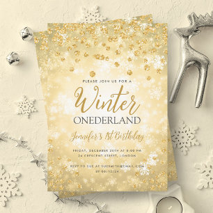 Glam Gold Winter ONEDERLAND 1st Birthday Invitation