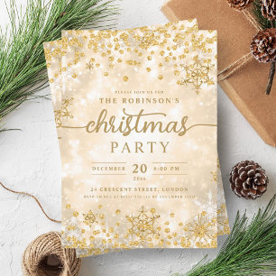 Glam Gold Winter Snow Diamonds Christmas  Invitation