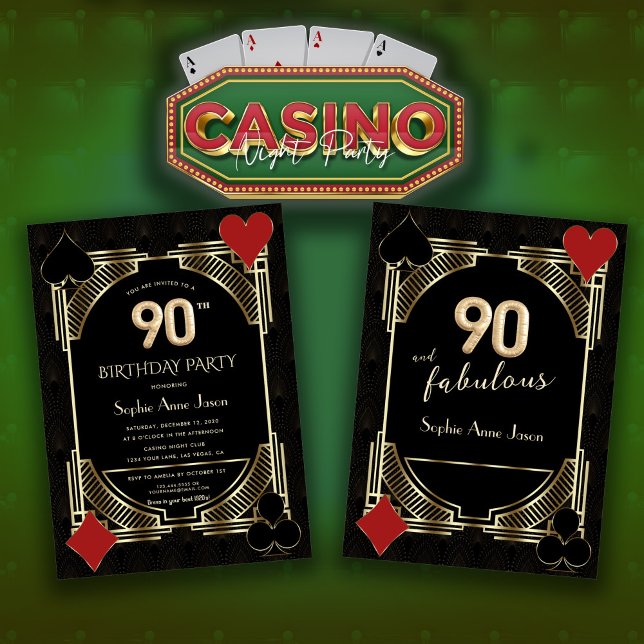 Glam Golden Art Deco Casino Poker 90th Birthday  Invitation (Creator Uploaded)