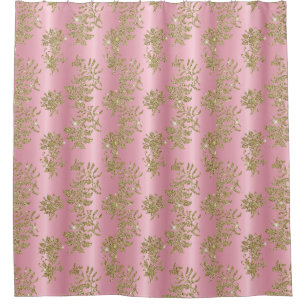 Glam Golden Glitter Foliage Pink Luxury Shower Cur Curtain