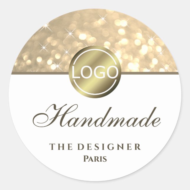 Glam Golden Glitter Sparkle Stars Logo Handmade Classic Round Sticker (Front)