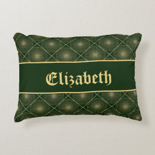 Glam Golden Personalized Art Deco Green & Gold Decorative Cushion