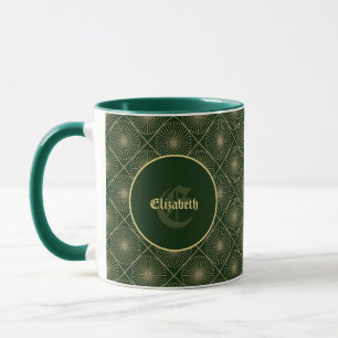 Glam Golden Personalized Art Deco Green & Gold Mug
