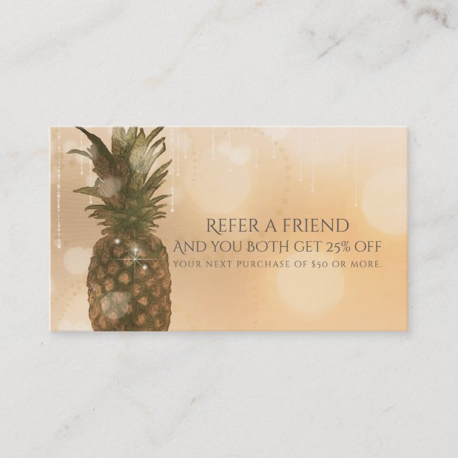Glam Golden Pineapple Elegant Refer a Friend Card (Front)
