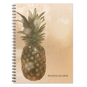 Glam Golden Pineapple Elegant Tropical Custom Spiral Notebook