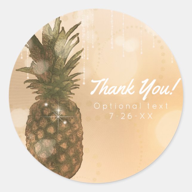 Glam Golden Pineapple Elegant Tropical Party Favou Classic Round Sticker (Front)