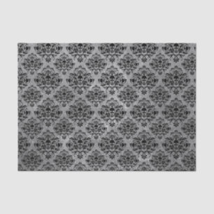 Glam Goth Mini Skull Damask Pattern Black Grey Tissue Paper
