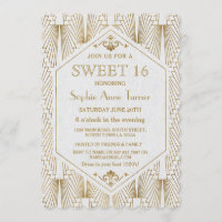Glam Great Gatsby Art Deco Gold White Sweet 16
