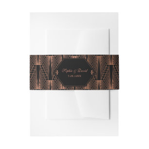 Glam Great Gatsby Copper Black Art Deco Wedding Invitation Belly Band