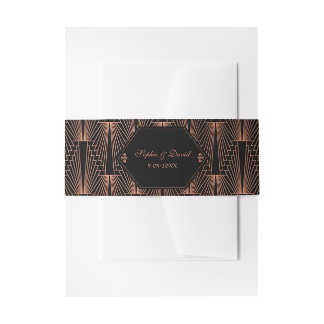 Glam Great Gatsby Copper Black Art Deco Wedding Invitation Belly Band (Front Example)