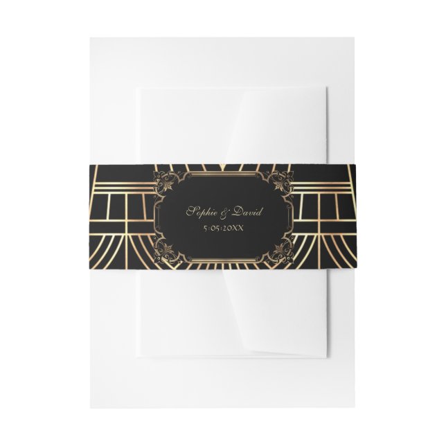 Glam Great Gatsby Gold Black Art Deco Wedding Invitation Belly Band (Front Example)
