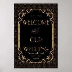 Glam Great Gatsby Gold Black Wedding Welcome Sign