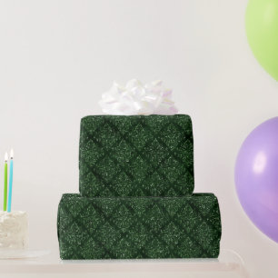 Glam Green Damask Pattern Wrapping Paper