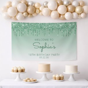 Glam Green Glitter Drip 18th Birthday Party Banner