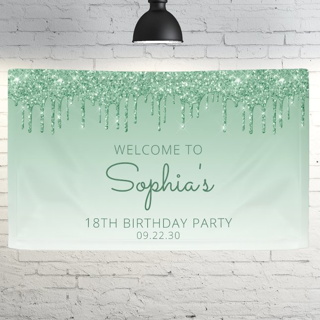 Glam Green Glitter Drip 18th Birthday Party Banner (Creator Uploaded)