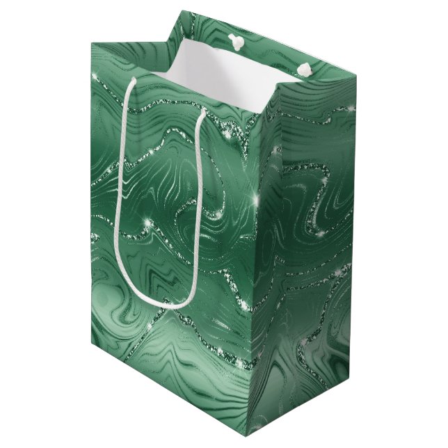 Glam Green Glittery Glitz  Medium Gift Bag (Front Angled)