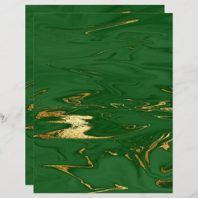 Glam Green Gold Faux Marble Scrapbook Paper (Front/Back)