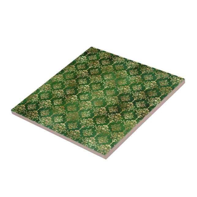 Glam Green Gold Pattern Christmas Tile (Side)