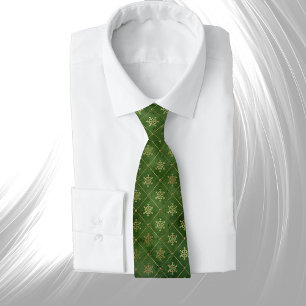 Glam Green Gold Snowflakes Winter Tie