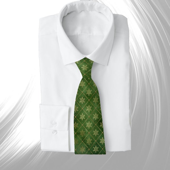 Glam Green Gold Snowflakes Winter Tie (Creator Uploaded)