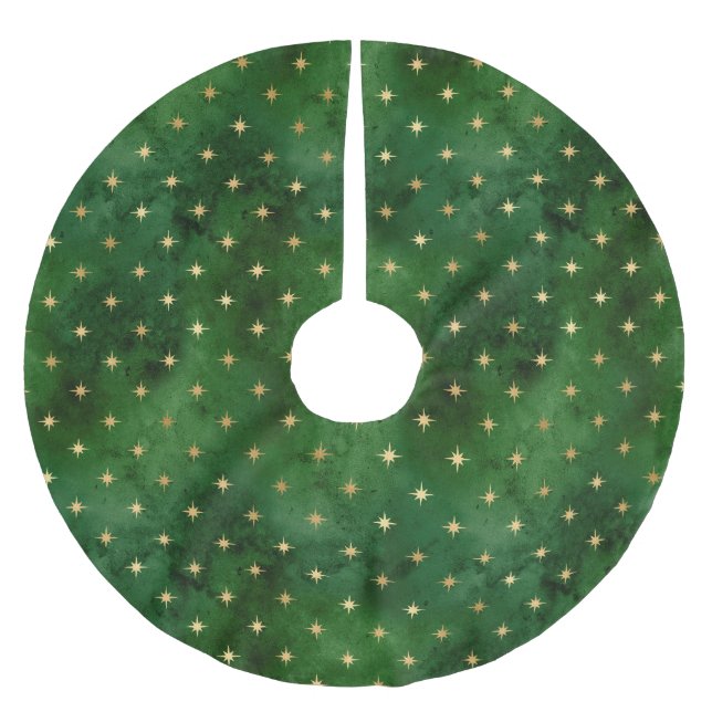 Glam Green Gold Stars Christmas Brushed Polyester Tree Skirt (Front)