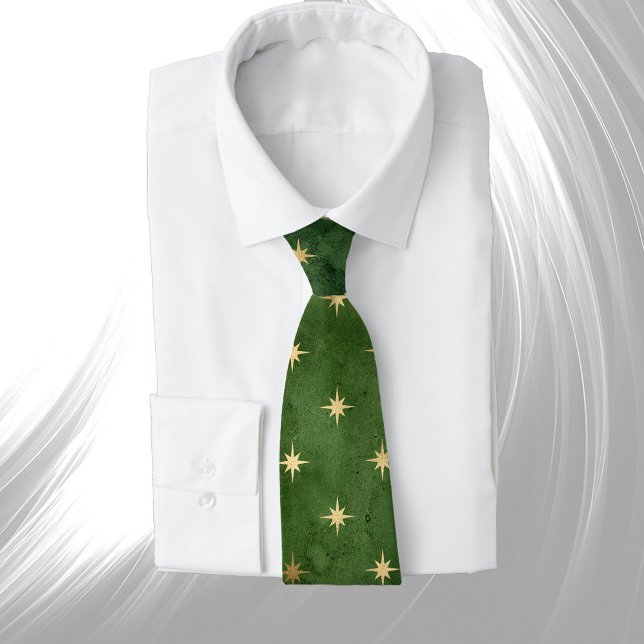 Glam Green Gold Stars Winter Tie (Creator Uploaded)