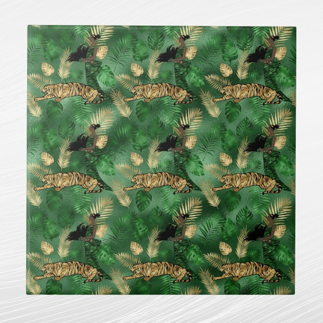Glam Green Gold Tiger Lady Tile (Creator Uploaded)