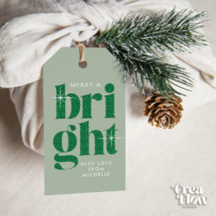Glam Green Sequin Merry and Bright Christmas Gift Tags