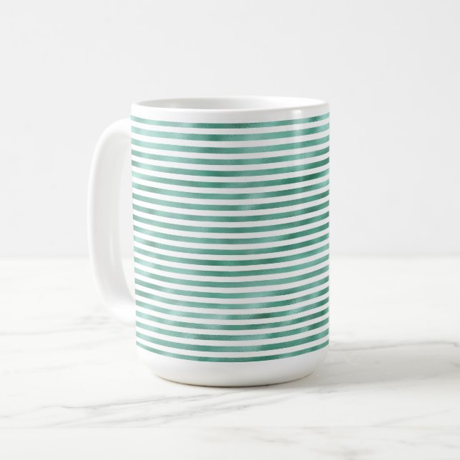 Glam Green White Stripes Coffee Mug (Front Left)