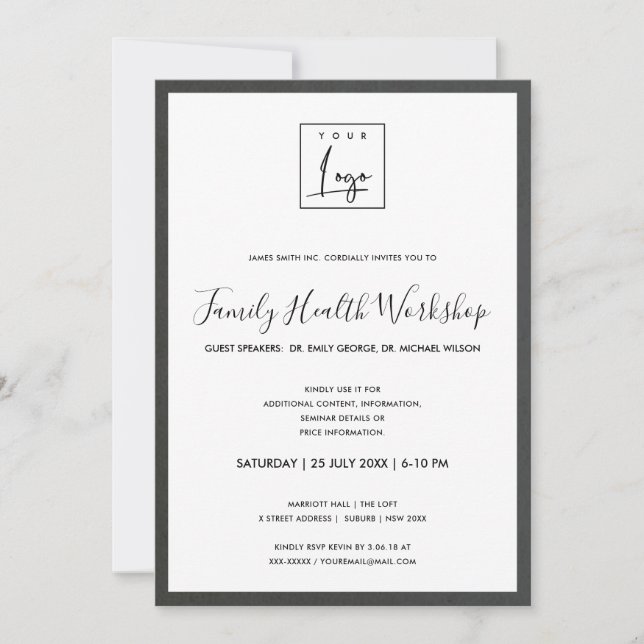 GLAM GREY BROWN SILK YOUR LOGO WORKSHOP GALA EVENT INVITATION (Front)