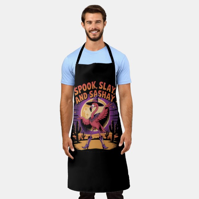 Glam Halloween Flamingo Humour Apron (Worn)