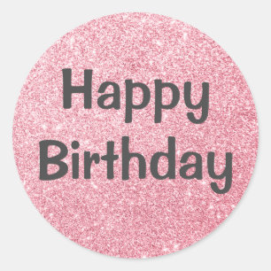 Glam Happy Birthday Blush Pink Rose Gold Glitter Classic Round Sticker