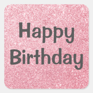 Glam Happy Birthday Blush Pink Rose Gold Glitter Square Sticker