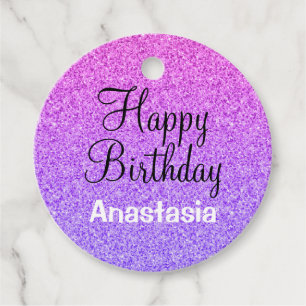 Glam Happy Birthday Ombre Purple Glitter Sparkles Favour Tags